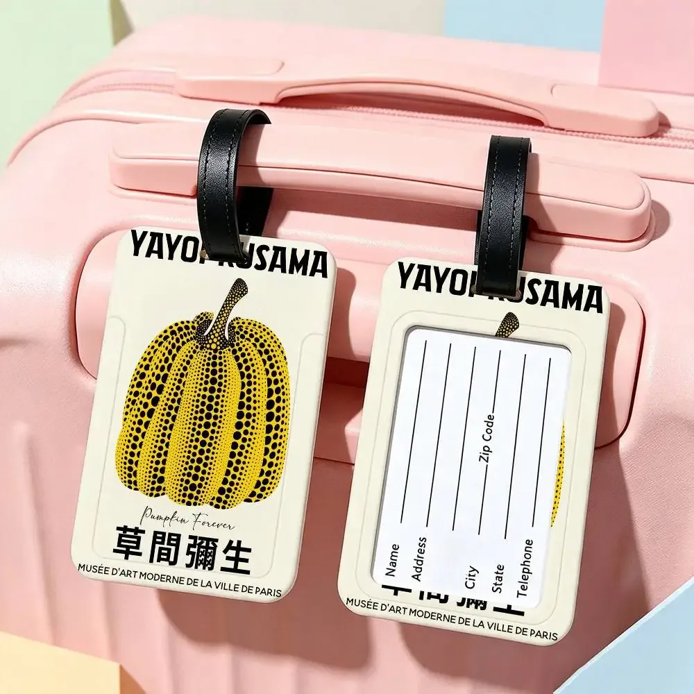 étiquette de bagage en pvc imperméable, motif exposition d'art yayoi kusama, avec carte d'information anti-perte, pour sac d'étudiant et valise de voyage