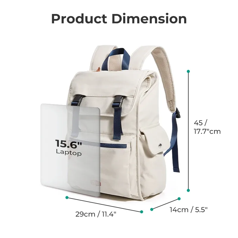 sac dos polyester beige accents bleus grande ouverture poches élastiques rembourré voyage unisexe collège université ordinateur portable