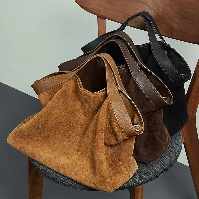 sac fourre-tout grande capacité pour femme 2026 – nouveau sac bandoulière spacieux en cuir suédé vintage – sac à main polyvalent et tendance pour le quotidien – qualité supérieure