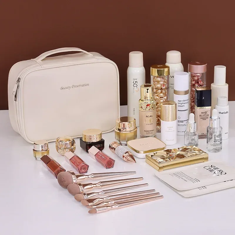 nouvelle trousse de maquillage pour femmes, sac de rangement portable, grande capacité, trousse de maquillage de luxe, organisateur de voyage, trousse de toilette essentielle.