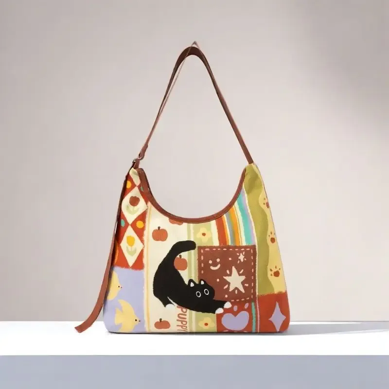 nouveau collage créatif super mignon sac à bandoulière simple adorable chat fermeture éclair paresseux voile sac en tissu culturel créatif cadeau sac à bandoulière