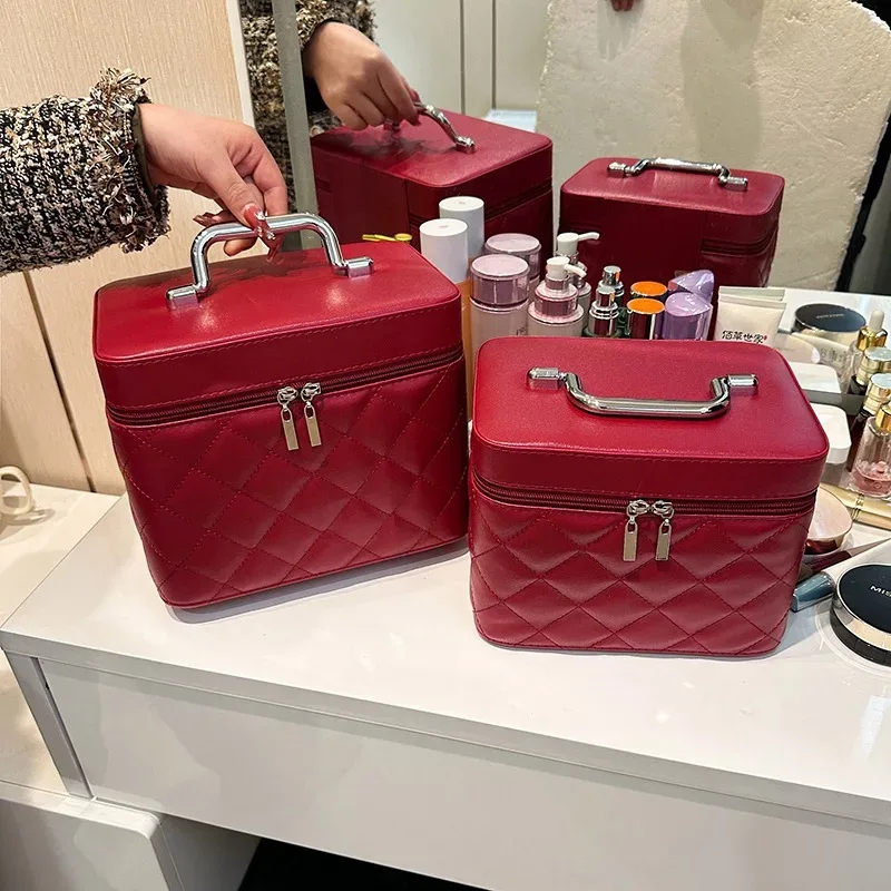 sac à cosmétiques en cuir pu pour femmes, étanche de haute qualité, étui à cosmétiques portable de grande capacité, organisateur de valise de voyage de maquillage
