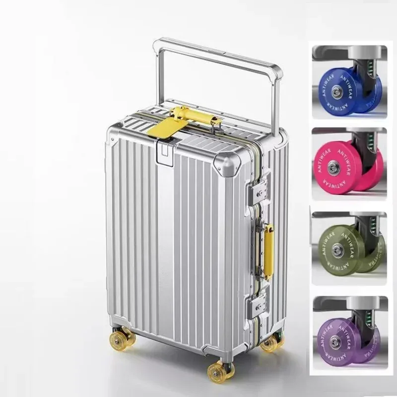 valise de chariot d'équilibre de voyage à guidon large avec roues silencieuses colorées serrure tsa bagage roulant matériau pc de grande capacité