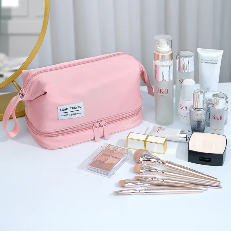 trousse de toilette de grande capacité, à double compartiment, organisateur de maquillage, trousse de voyage, accessoires de voyage portables.