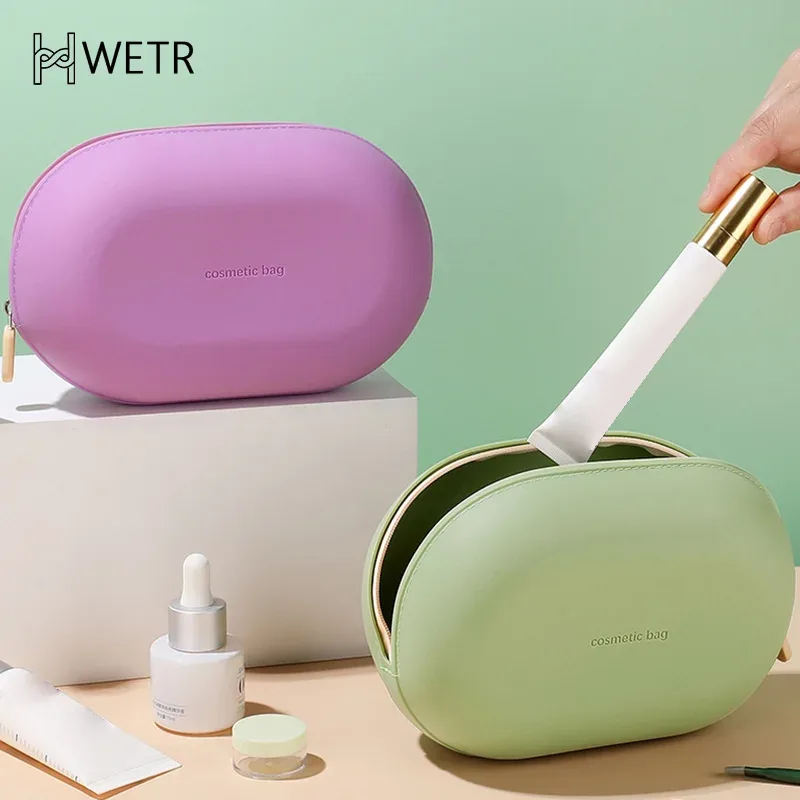 sac à cosmétiques en silicone de grande capacité, sac de rangement de voyage étanche, gain de place, anti-poussière, fermeture à glissière, porte-monnaie de voyage