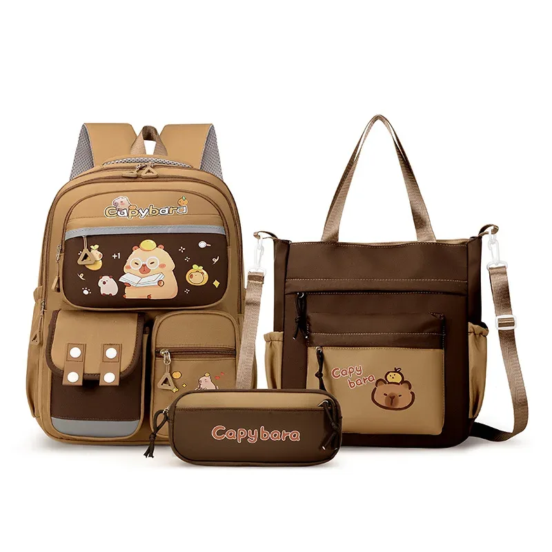 kawaii capybara école sac à dos 3 pièces filles sacs d'école ensemble sacs à dos décontractés enfants livre sac enfants cartable voyage sac à dos