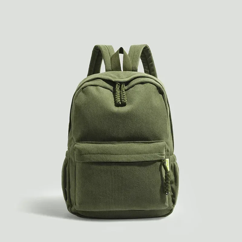 sac dos velours cotelé gris compartiment intérieur bandoulière arquée fermeture éclair usage etudiant femmes