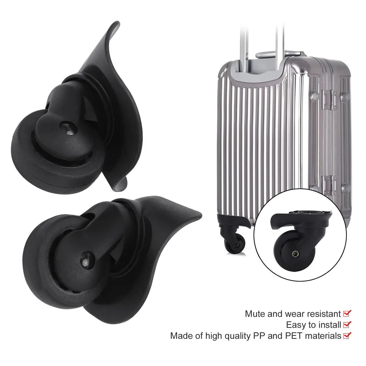 roues remplacement caoutchouc noires bagages voyage accessoires réparation transport simple durables environnement respectueurs qualité supérieure