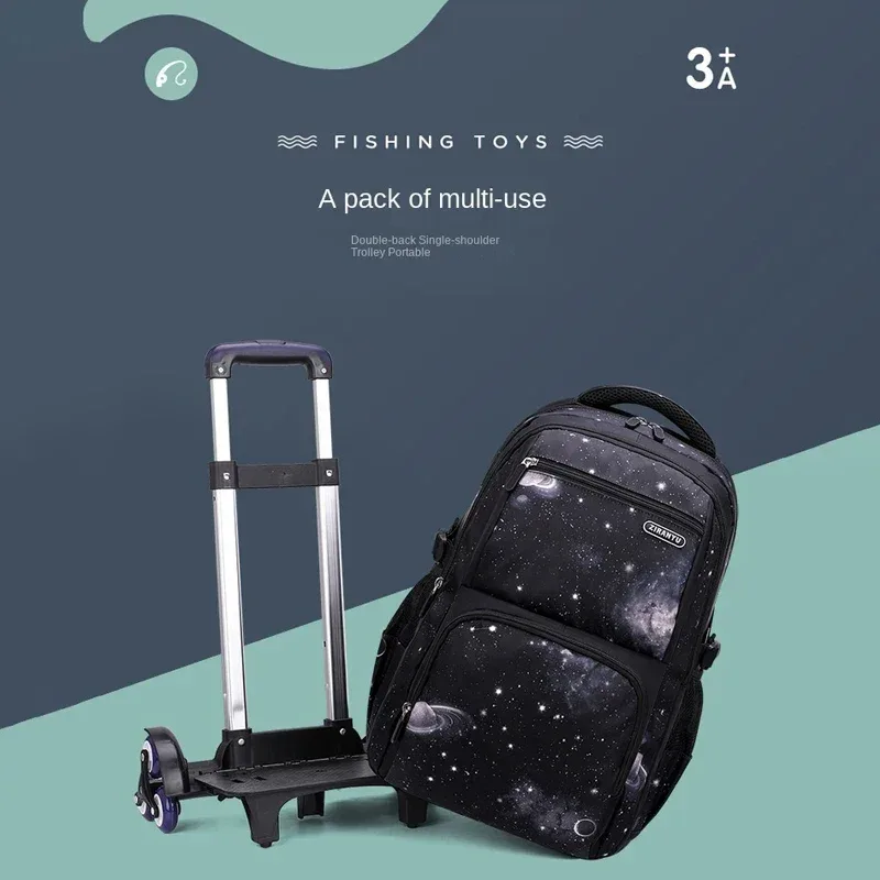 sac d'école enfants sac à dos roulant pour garçon sac à dos à roulettes sac d'école avec roues chariot bookbag bagage à main avec sac à déjeuner