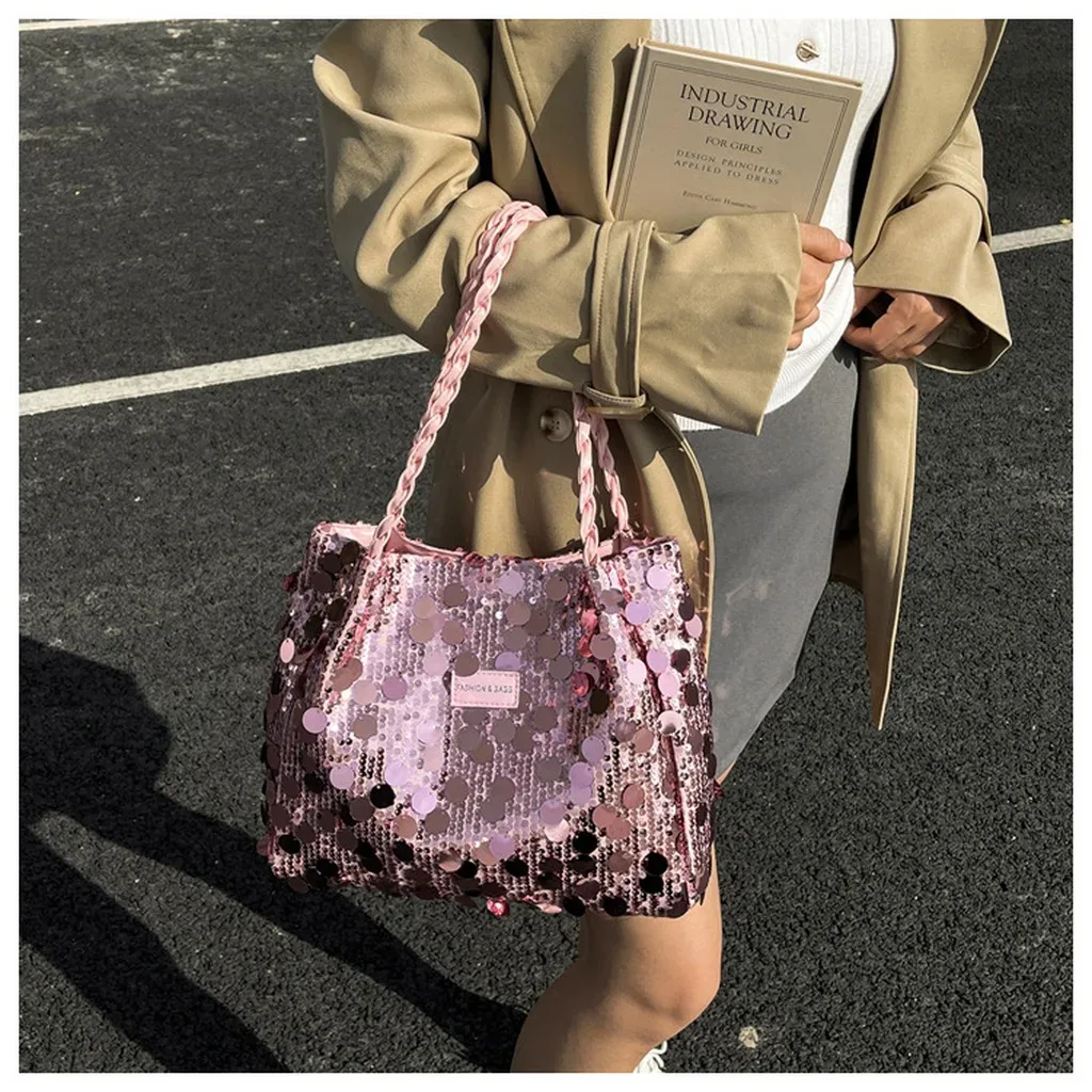 Nouveau Sac Fourre-tout Scintillant à Paillettes pour Femme, Sac à Bandoulière, Sac à Main Pailleté Grande Capacité, Pochette Tendance pour Soirées et Sorties Féminines