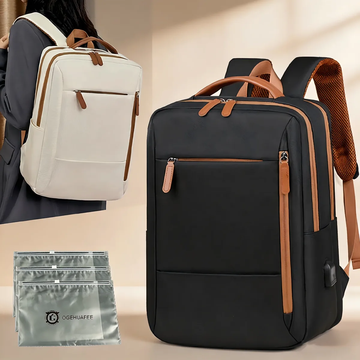 Sac à dos d'ordinateur léger et tendance OGEHUAFEE, sac à dos de voyage d'affaires multicouche, sac à dos en nylon de haute qualité