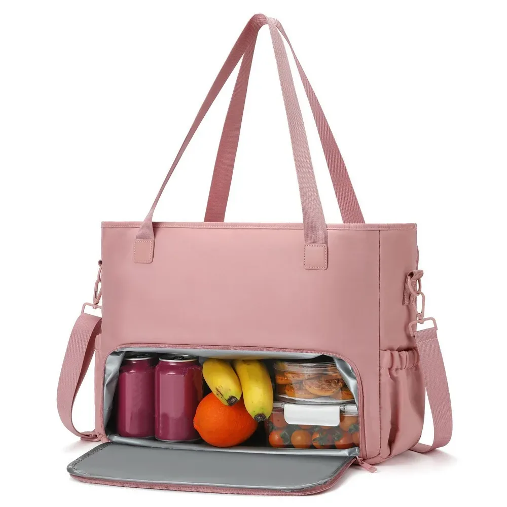 sac fourre-tout à déjeuner 2 en 1 pour femmes, compartiment à déjeuner isolé, sac pour ordinateur portable 15.6 pouces, sac à main d'ordinateur de grande capacité pour le travail
