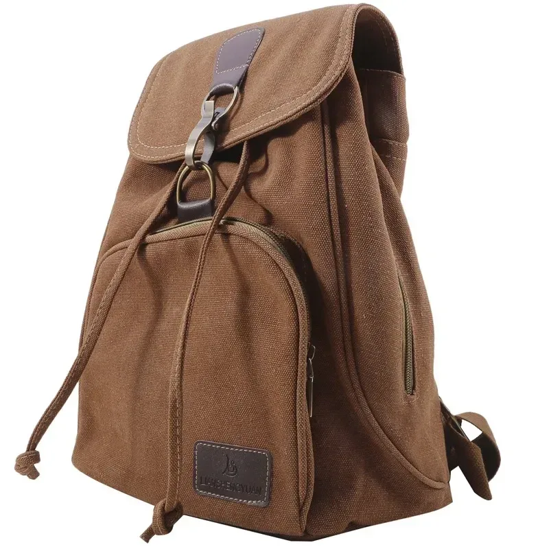 sac dos toile femelle polyester poche intérieure zippée bandoulière arquée style preppy couleur marron clair capacité 20 35 litres