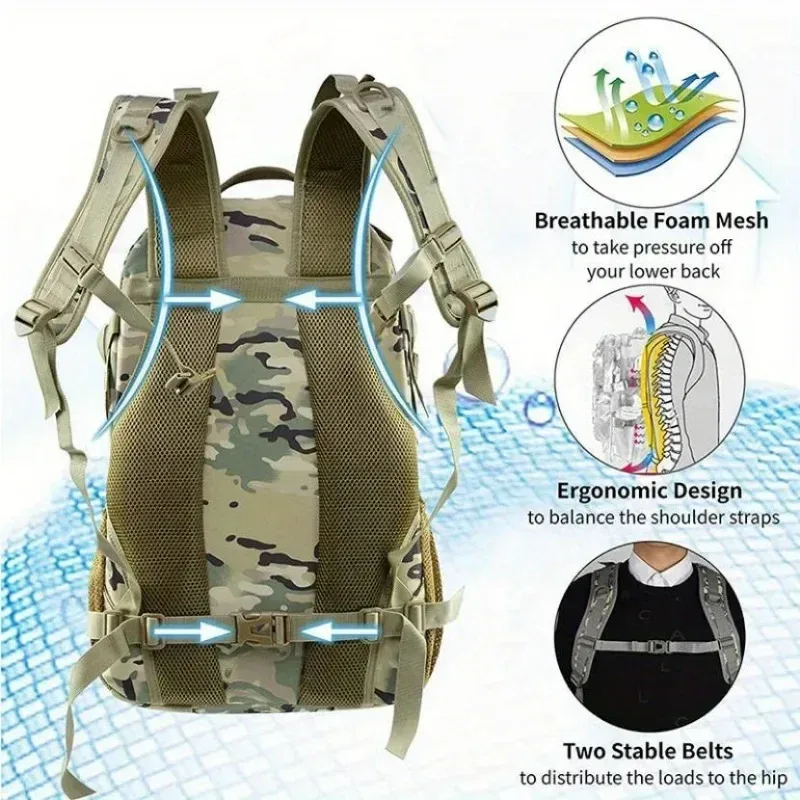 sac dos nylon béige tache camouflage pochette avant zippée banderole américaine voyage plein air randonnée camping chasse escalade