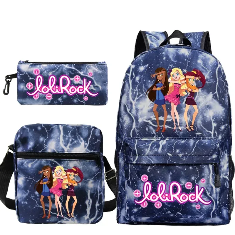 ensemble de sac à dos lolirock mignon pour garçons et filles, sacs d'école animés, sac à dos de voyage pour hommes et femmes, cadeau pour adolescents, 3 pièces