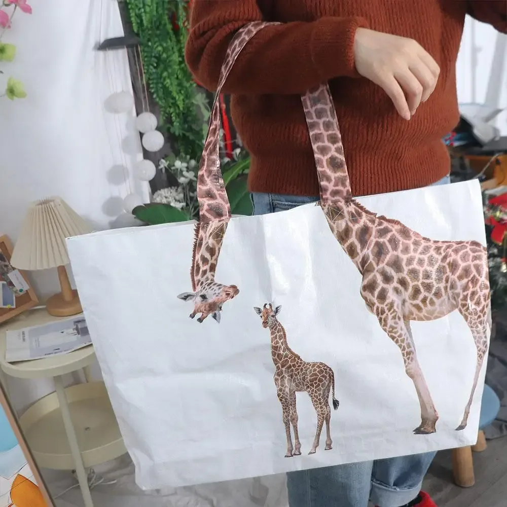 sac de courses à bandoulière motif girafe, grande capacité, sac écologique portable, sac à main écologique, sac tissé, sac de voyage