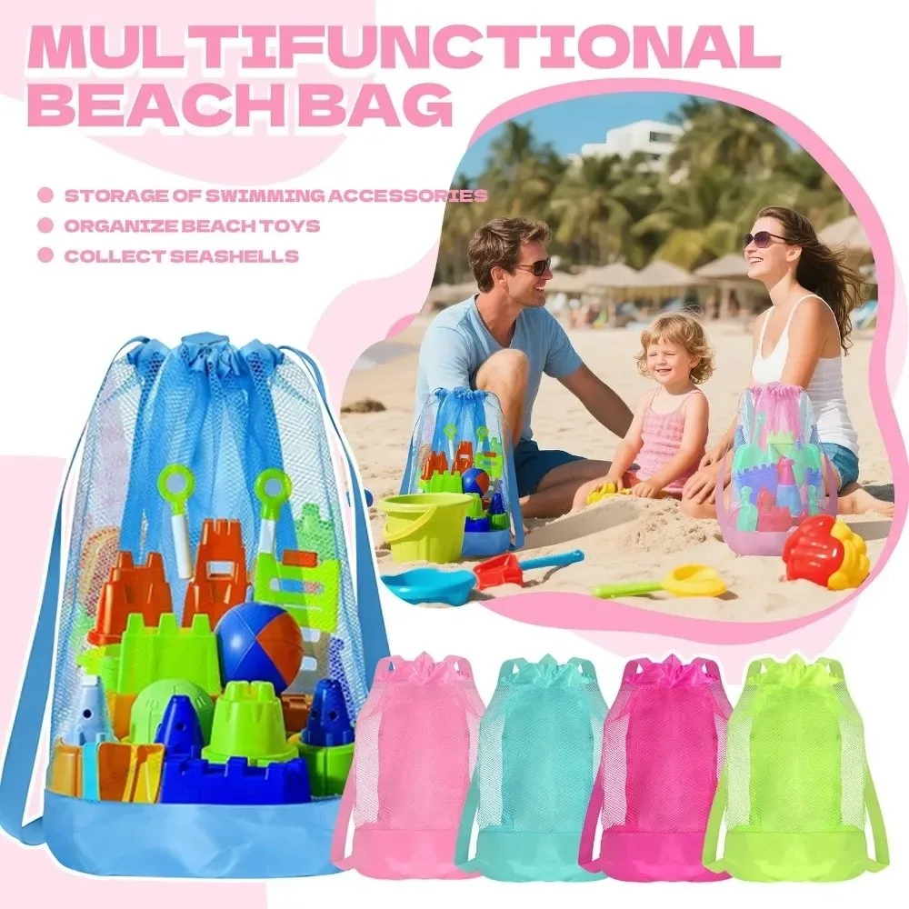 sac à dos de plage résistant au sable, fermeture à cordon extra-large, sacs de rangement de plage, sangles réglables, sacs à dos en filet de voyage