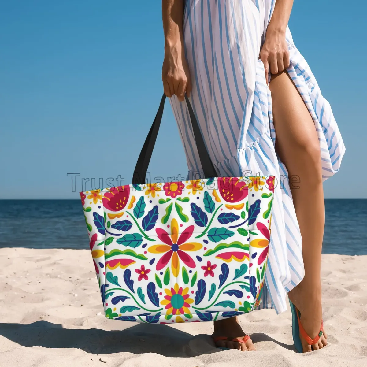 fourre-tout de plage imperméable à fleurs mexicaines pour femmes, sacs de piscine pour dames, sac de sport extra large, sac à main pour week-end, voyage, natation