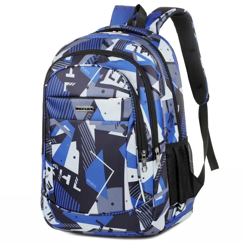 sac dos oxford université motif géométrique couleur rouge bleu gris noir poche avant zippée bandoulière arquée imperméable usage voyage