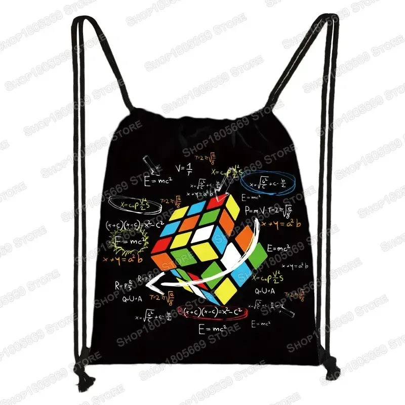 sac à dos magique cube imprimé avec cordon de serrage, sacs de rangement cubo magico pour voyage formule mathématique, sac à dos d'école pour garçons et filles, sac de jour pour enfants