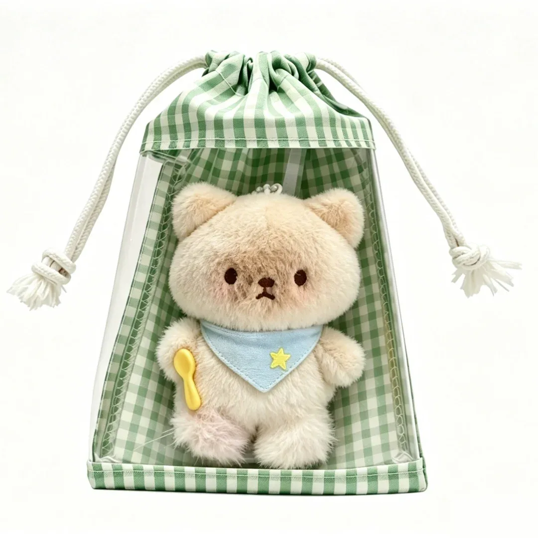 sac de présentation pour peluches, sac de rangement à cordon en tissu à grille visible, housse de protection anti-poussière, adapté pour ranger les poupées en peluche, sac de transport portable pour l'extérieur, sac de présentation et de rangement pour peluches, cadeau.
