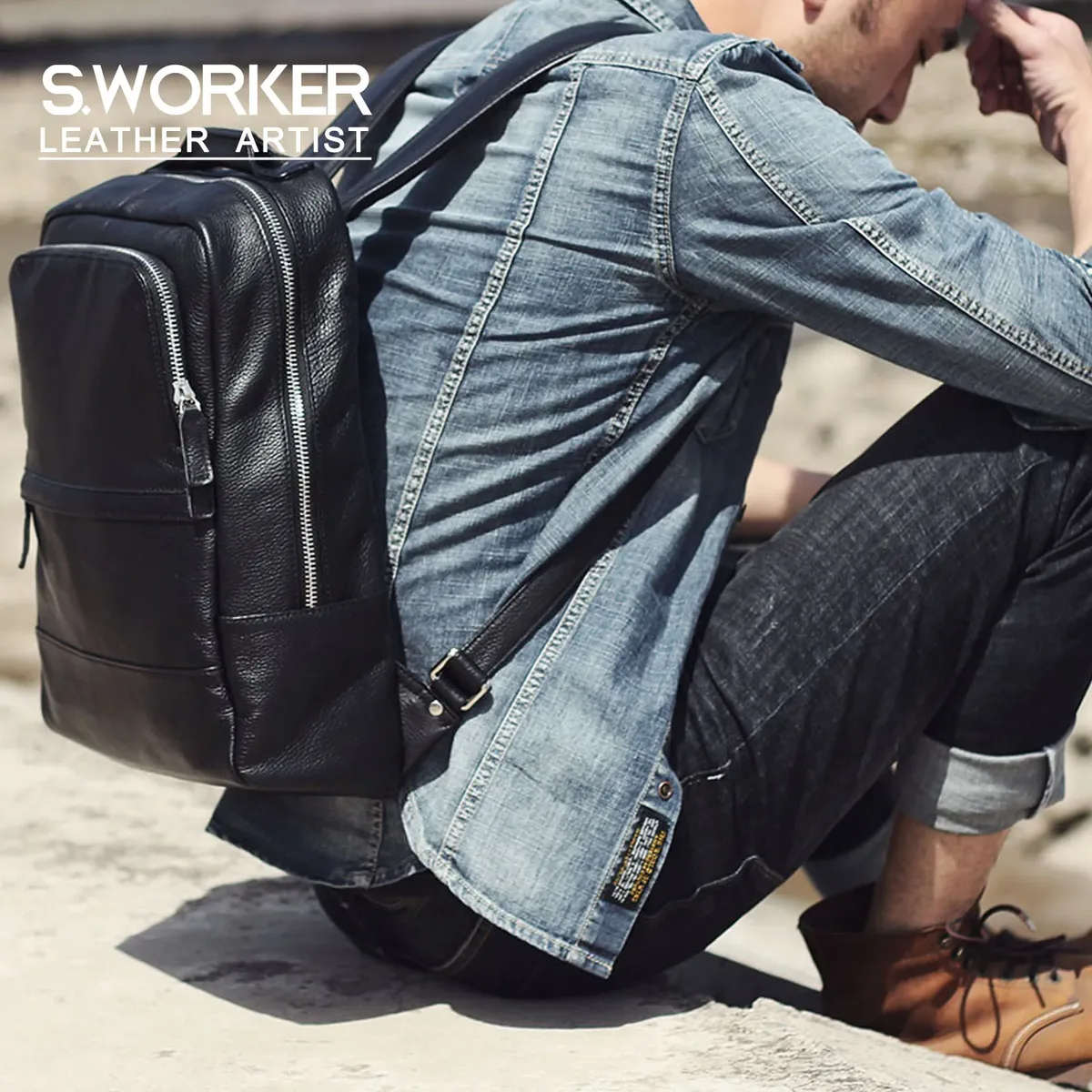 S.WORKER – sac à dos décontracté en cuir véritable pour hommes, sac à dos pour ordinateur portable de 15 pouces en cuir de vache, sac d'école fait à la main, Style Preppy