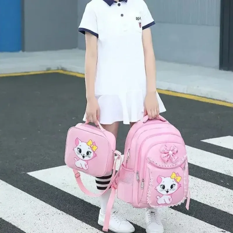 ensemble sac à dos enfant motif chat avec sac à déjeuner et trousse, sac d'école mignon pour filles et garçons, cartable imperméable pour élèves du primaire