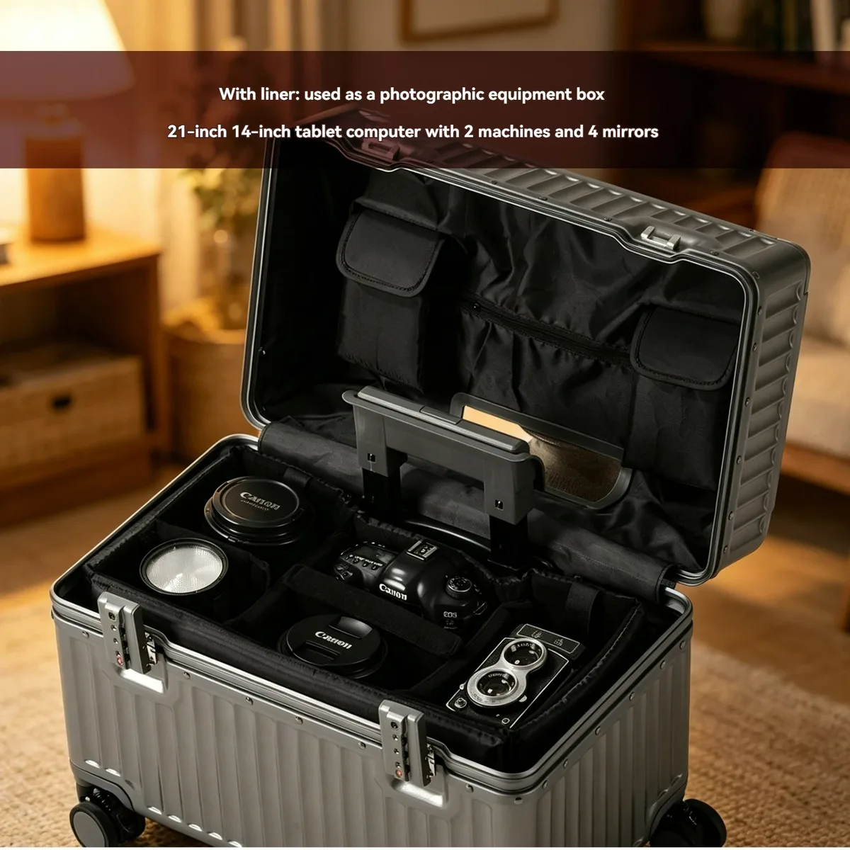 valise cabine en aluminium de 18 pouces, petite valise à roulettes adaptée aux voyages courts, aux affaires et à l'utilisation au bureau, avec roues universelles et serrure douanière.
