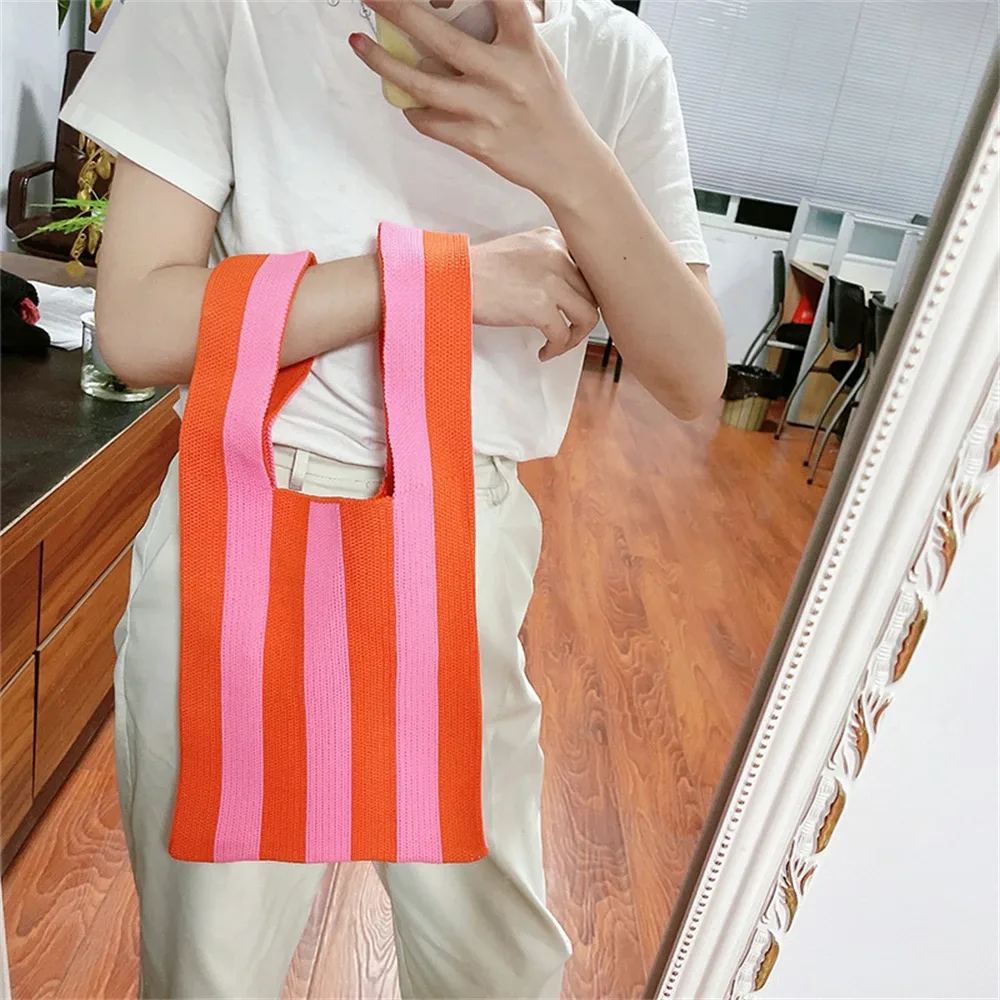 sacs fourre-tout en tricot rayé sac à bandoulière pour femme mode fourre-tout creux dames femme tissé shopper sac à main dame sac à main à bandoulière
