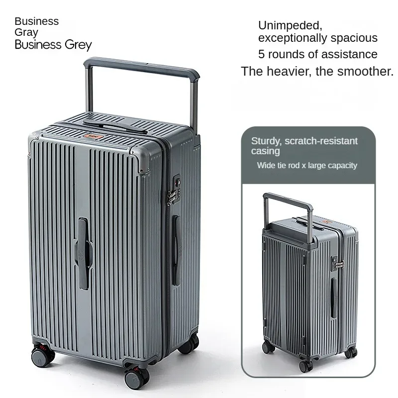 valise de cabine 20-28 pouces à grande capacité avec poignée large, cinq roues, fermeture éclair anti-explosion, en polycarbonate, trolley de voyage