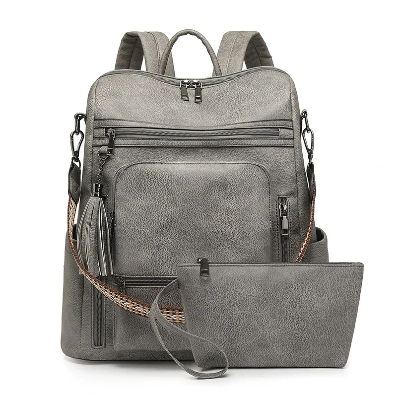 sac à dos/bandoulière portefeuille en cuir pu imperméable et antivol pour femme, grande capacité, style rétro, idéal pour les voyages, le travail et les études.
