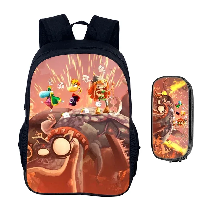 jeux de dessin animé rayman legends 2 pièces ensemble sac à dos cartable garçons filles camping sac à dos trousse à crayons sac à crayons boîte à crayons