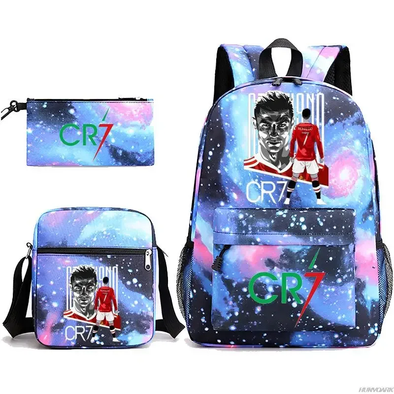 sac dos oxford université appliques cristiano ronaldo motifs galactiques ligne bleue pochette bandoulière noire vert rouge voyage étudiant