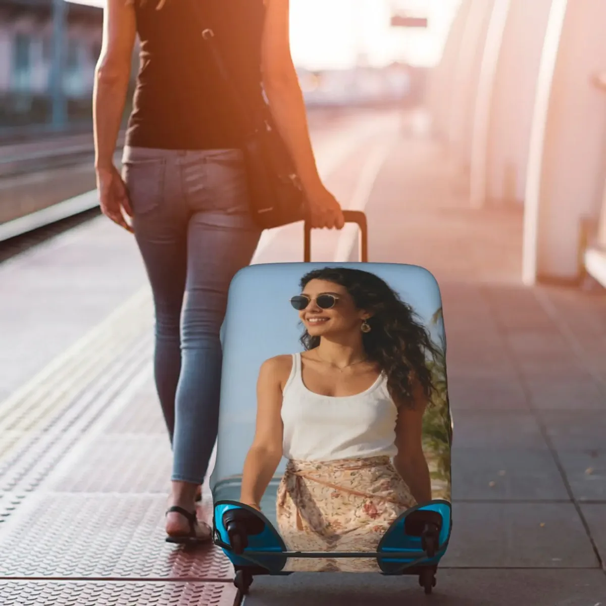 housse de bagage personnalisée avec logo, élastique, votre design ici, housse de protection pour valise de voyage, convient aux valises de 18 à 32 pouces