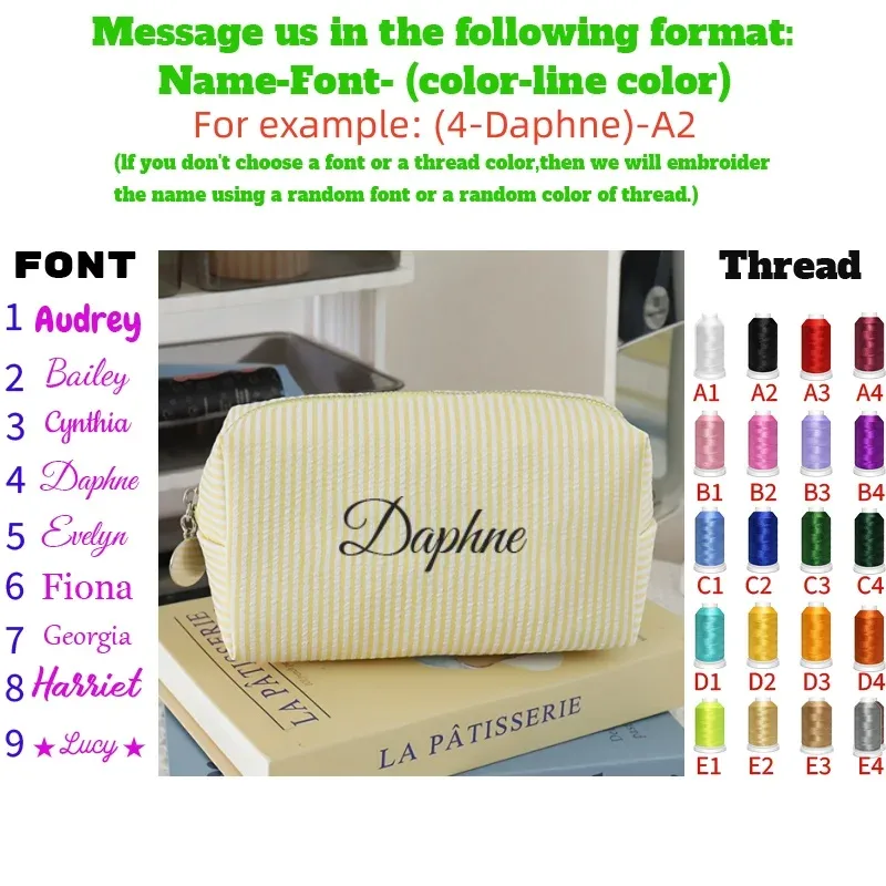 【produits personnalisés】 organisateur de bagages brodé sur mesure, trousse de maquillage brodée personnalisée - trousse de rangement cosmétique avec bande nominative brodée personnalisée, trousse de maquillage avec bande nominative brodée personnalisable, trousse de toilette grande capacité en tissu seersucker, trousse de rangement portable pour produits de soin de la peau pour les voyages, organisateur de pinceaux de maquillage couleur macaron, trousse à crayons multifonctionnelle pour étudiants, broderie personnalisée du nom diy pour les amies, plusieurs couleurs disponibles