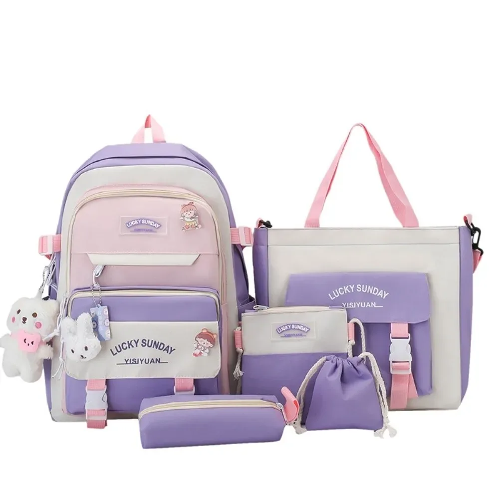 ensemble de 5 sacs à dos mignons de grande capacité, multifonctionnels, respirants, pour étudiants, avec boucle, sac bandoulière, pour l'université