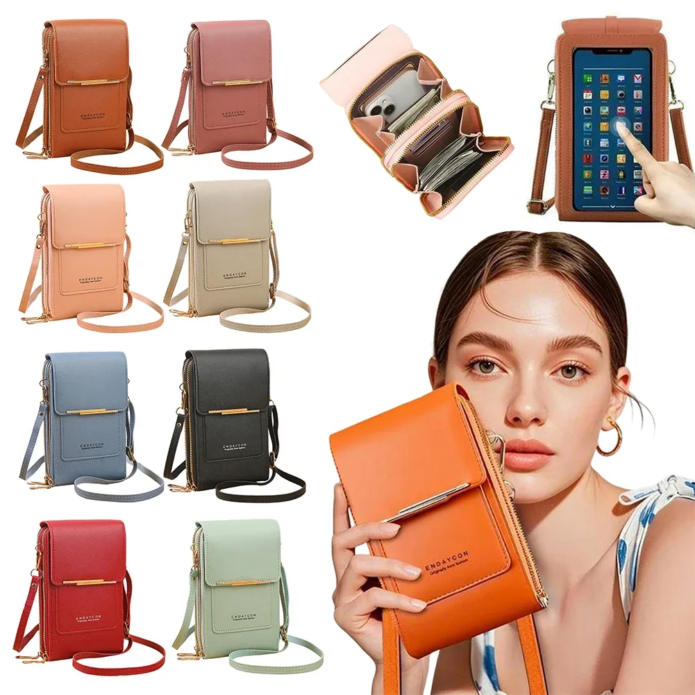 sac à bandoulière pour téléphone avec fenêtre tactile, en cuir premium, anti-rfid, léger, pour femme, portefeuille