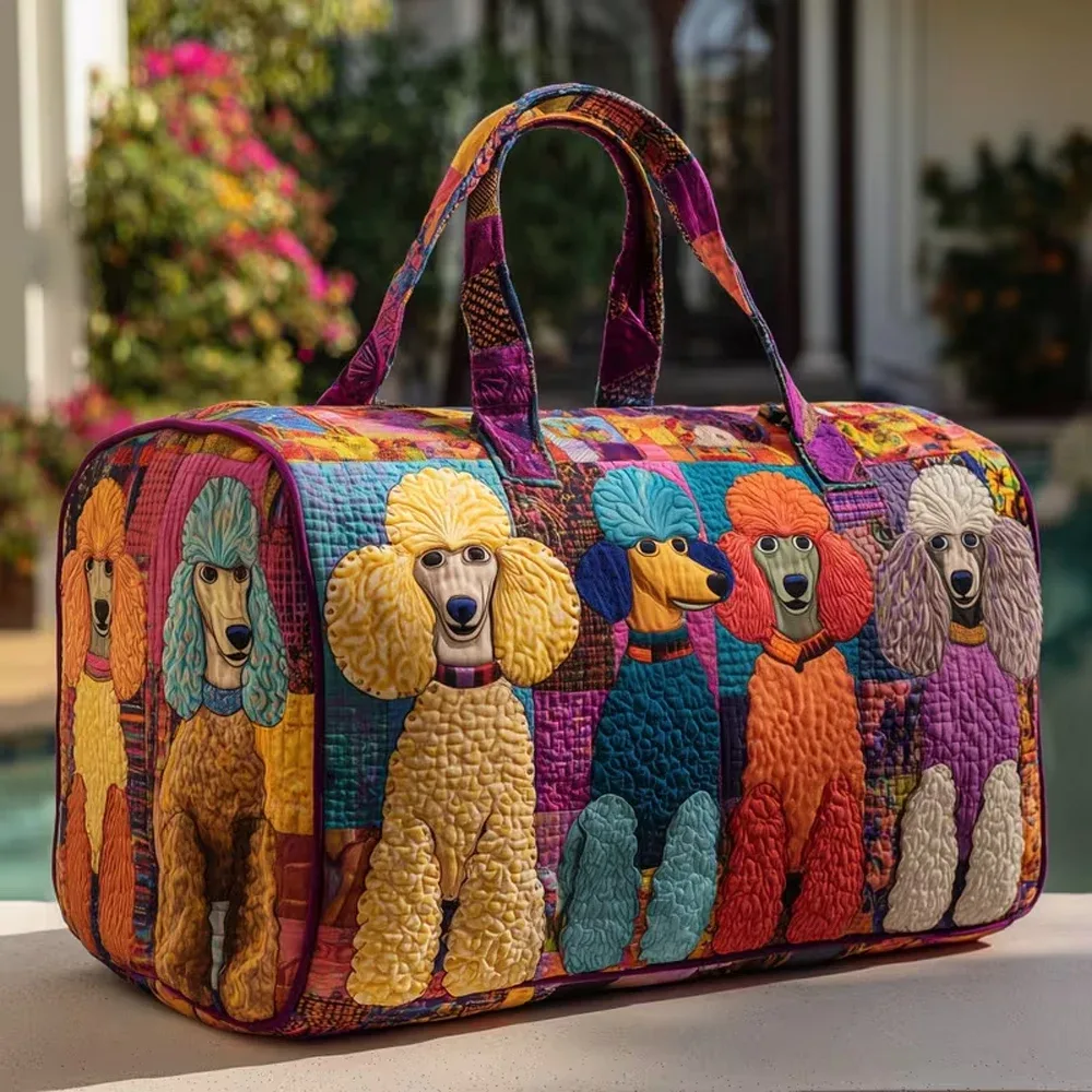 sac de voyage matelassé poodle dogs, sac fourre-tout de voyage rétro amusant pour hommes et femmes, sac de week-end pour l'extérieur