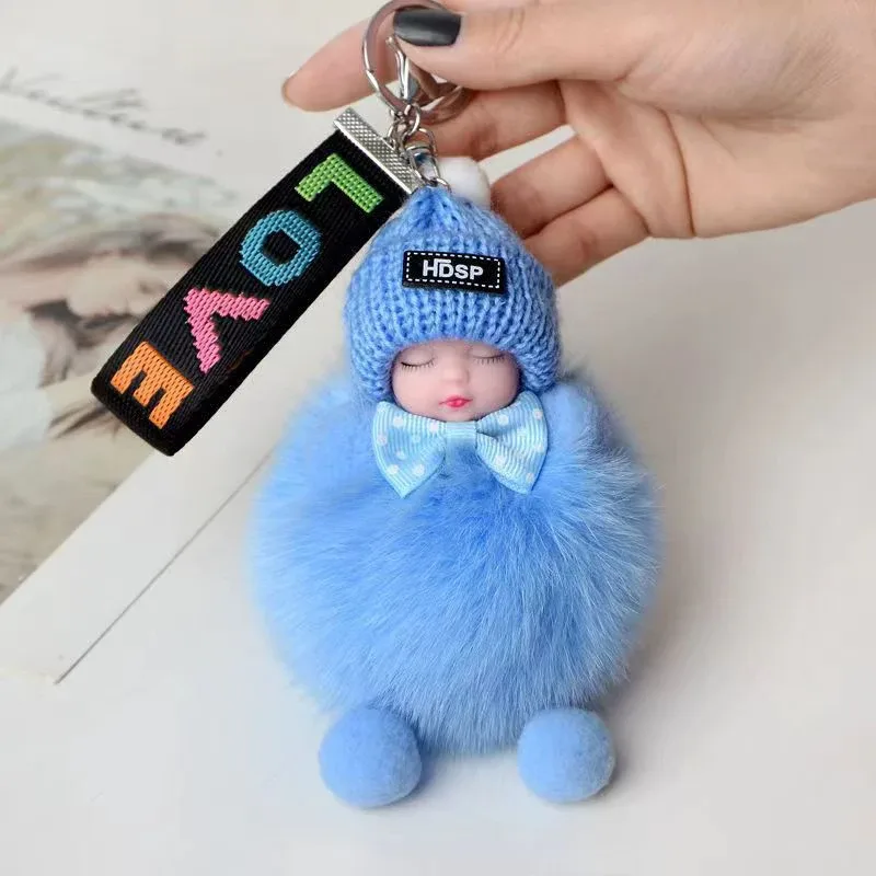 porte-clés mignon bébé endormi, pendentif en peluche moelleuse, porte-clés de voiture, breloque de sac à main tendance pour femme, décoration de sac à dos, cadeau