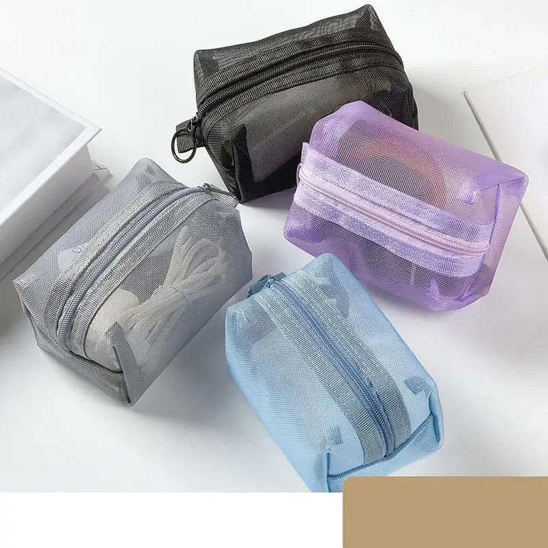 mini sacs cosmétiques en nylon transparent, jolies petites trousses de maquillage pour femmes, pochettes pour rouge à lèvres, organiseur pour câbles, clés, écouteurs