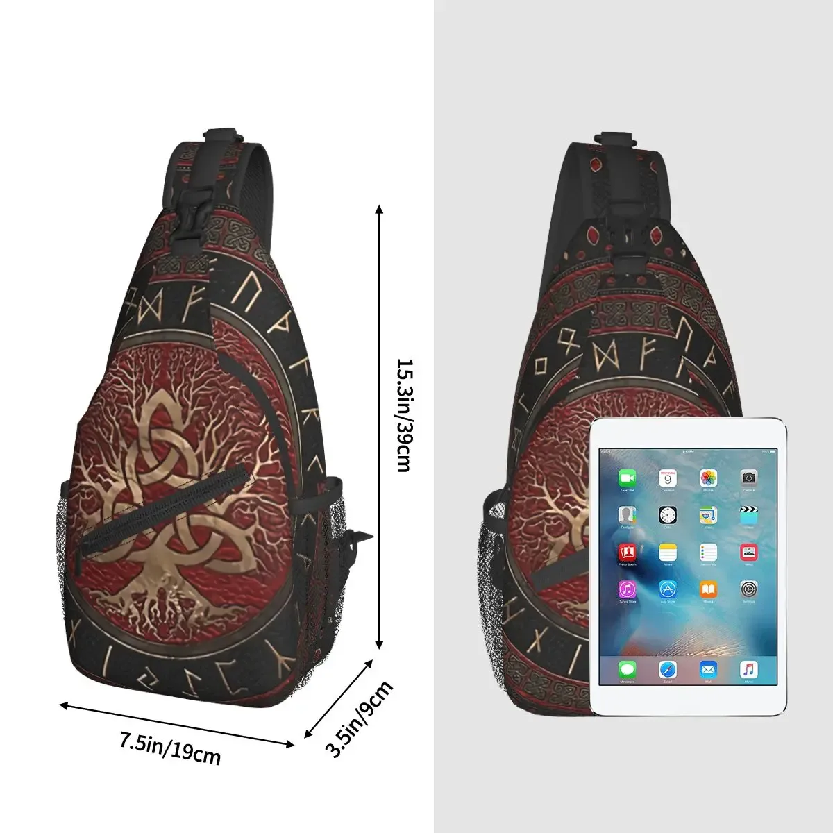 mythologie nordique viking sac à bandoulière sport arbre de vie triquetra sac de poitrine unisexe femmes homme mode épaule sacs à dos voyage