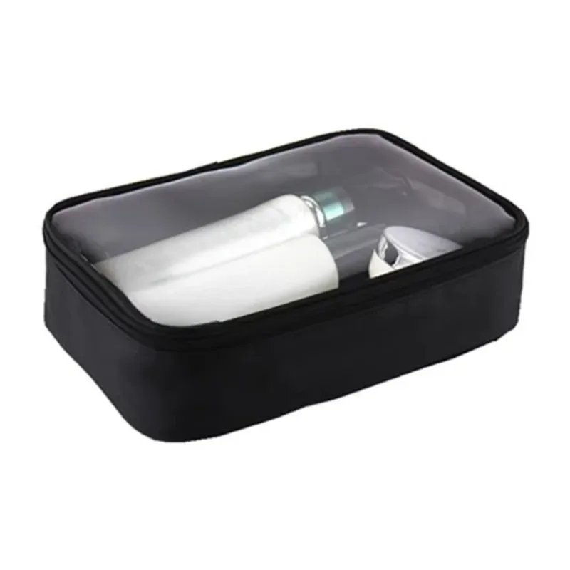sac cosmétique étanche transparent tpu, petits articles de toilette de maquillage, fermeture éclair, ouverture, stockage, poudres, noir, sacs de lavage robustes