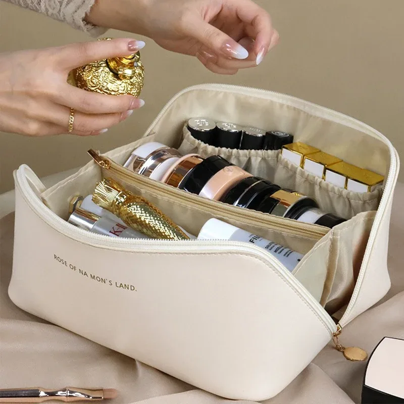 sac à cosmétiques grande capacité, trousse de toilette de maquillage pour femmes, trousse de maquillage, pochette de rangement, boîte de luxe pour dames, sac de rangement, fermeture éclair de voyage ﻿