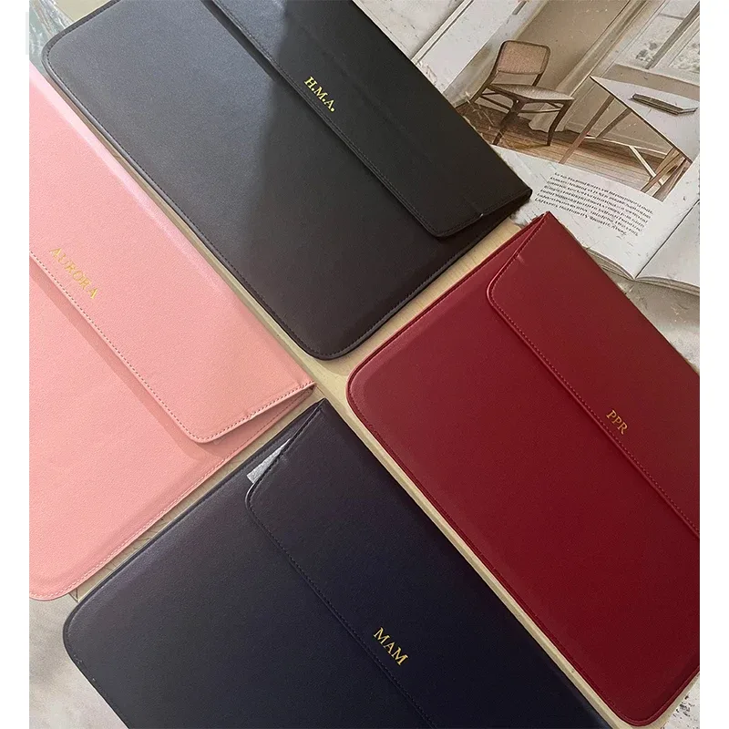 housse pour ordinateur portable avec initiales personnalisées gratuites pour macbook air 13, 13.3, 15.4, retina, unisexe, enveloppe en cuir, pochette pour ordinateur portable