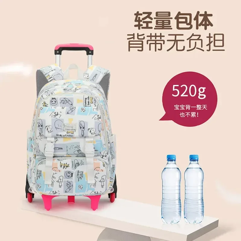 sacs d'école roulants pour filles sac à dos enfants sacs à dos d'école imperméables avec roues collège chariot bagages sac à dos