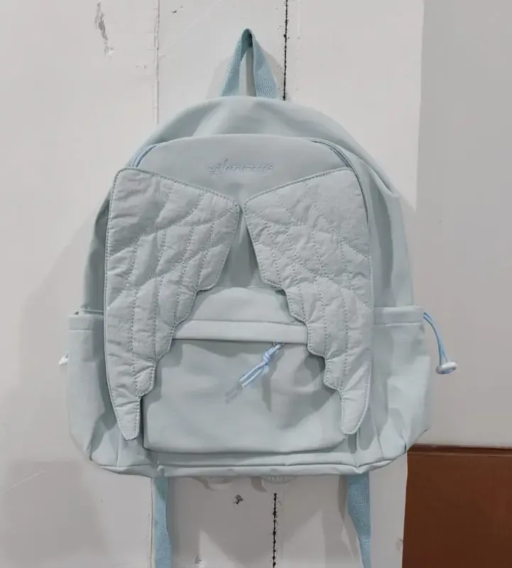 sac à dos matelassé à pois ailes d'ange pour étudiants, sac d'école en nylon mignon et tendance, sac de voyage quotidien léger et spacieux
