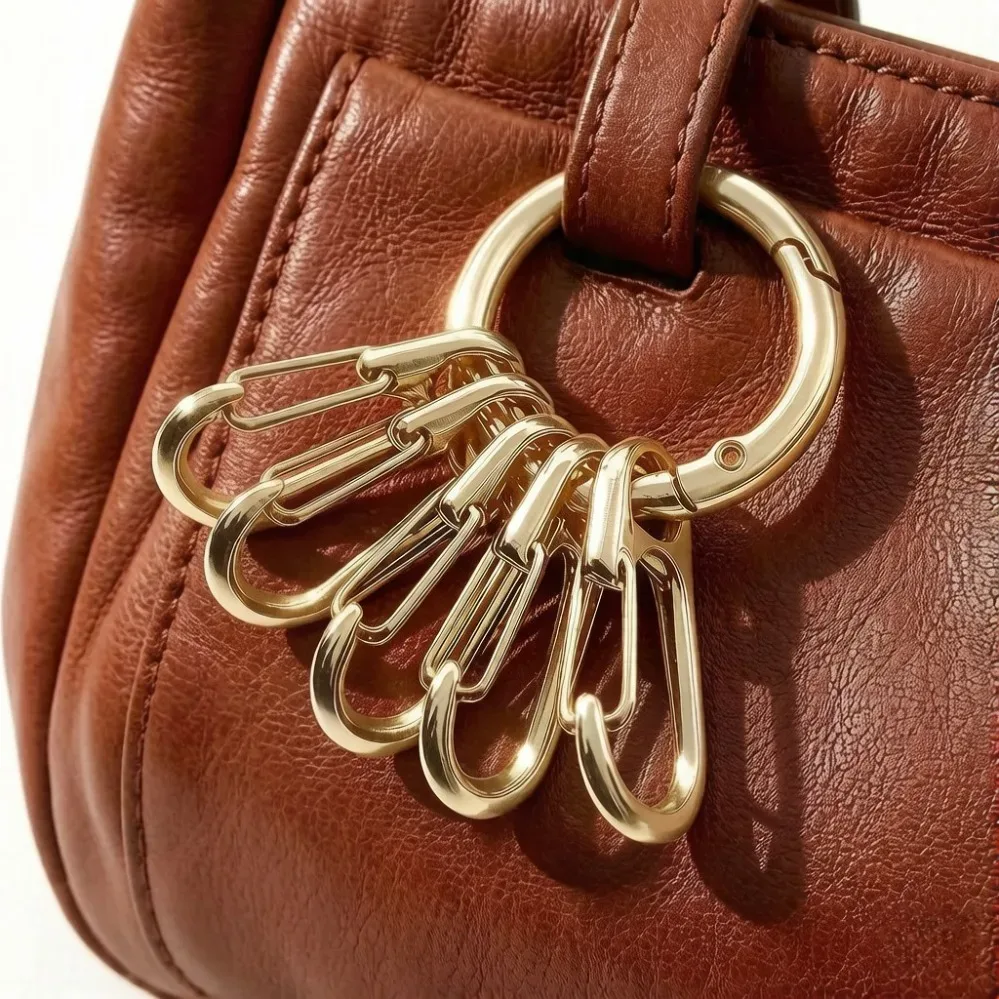 fermoirs à ressort en métal avec anneaux en o et 5 crochets pour accessoires de porte-clés mousquetons ronds ouvrables diy