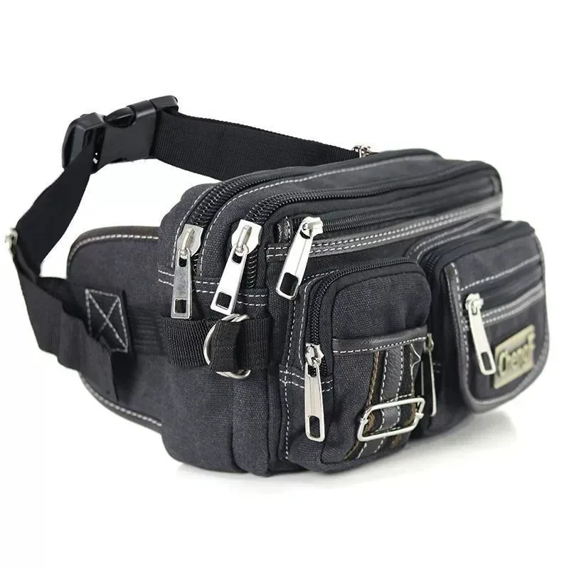 sac de taille multicouche à fermeture éclair à la mode, sac banane de poitrine rétro basique en toile, sac à bandoulière de sport pour hommes, poche pour téléphone de course