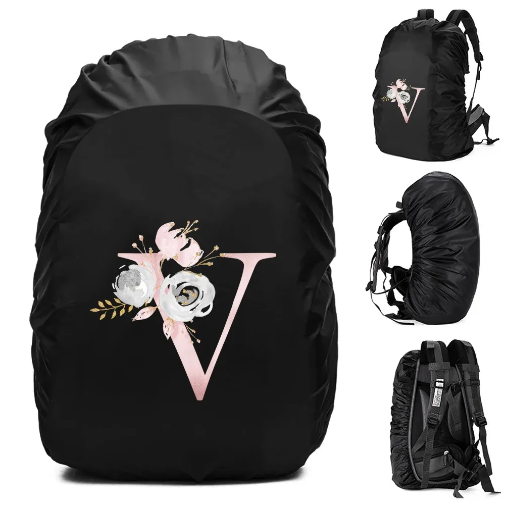housse de pluie imperméable pour sac à dos 20-70l, motif fleurs roses et lettres, pour sports de plein air, cyclisme, sécurité, mode, camping, randonnée