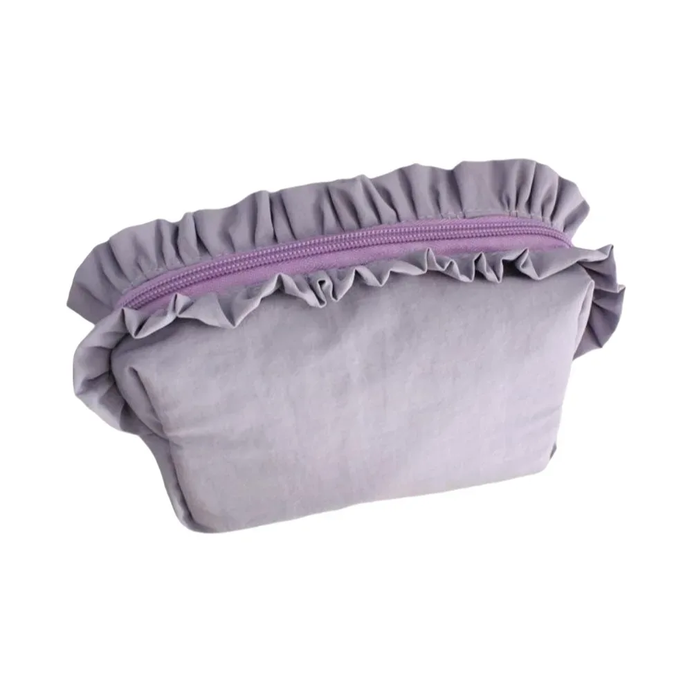 trousse de maquillage unie à volants grande capacité avec fermeture éclair, étui cosmétique en nylon, trousse à crayons, organisateur de toilette pour femme